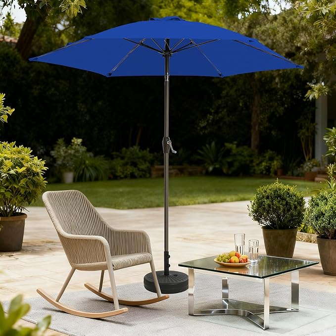7.5FT Large Outdoor Patio Umbrella with Crank & Tilt - Durable Market Umbrella for Outdoor Patio with 6 Fiberglass Ribs for Poolside,Deck,Yard,Garden