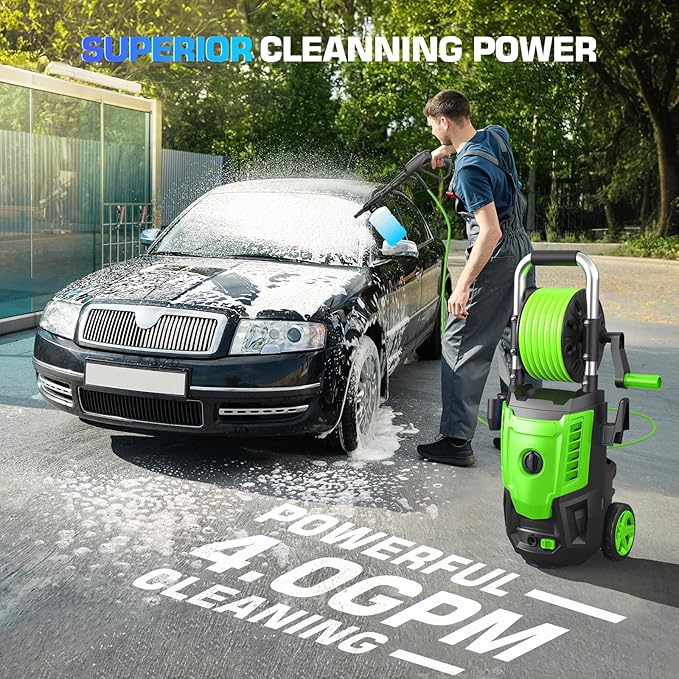 4800PSI Pressure Washer- High Power Washer with 33FT Hose, 4 Nozzles and Foam Cannon, for Home, Cars, Fences, Patio (Grass)