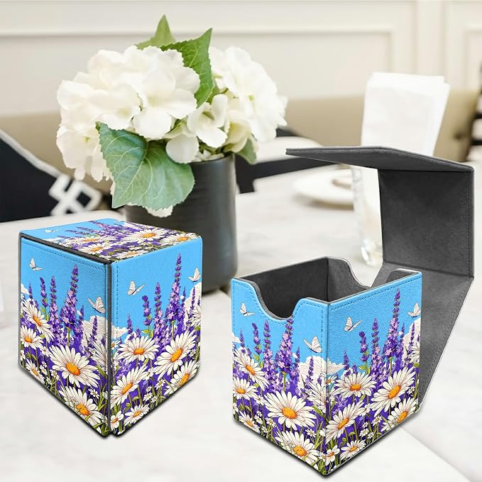 Blue Sky Lavender Card Deck Box for MTG, Personalized Card Storage Case Fits 120+ Sleeved Cards, Premium Leather TCG Box with Strong Magnetic Closure for Magic, CCG, PTCG, Baseball Cards