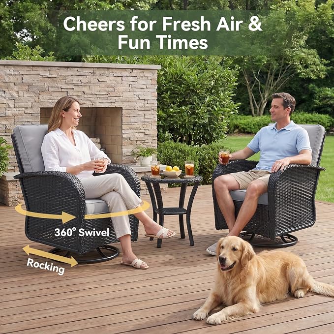 Aoxun 10-Piece Patio Furniture Set with 44” Fire Pit Table, Widen Armrests Wicker Rattan Outdoor Sectional Sofa with Swivel Chairs, Outdoor Patio Furniture Set with Thick Cushions & Ottoman, Grey