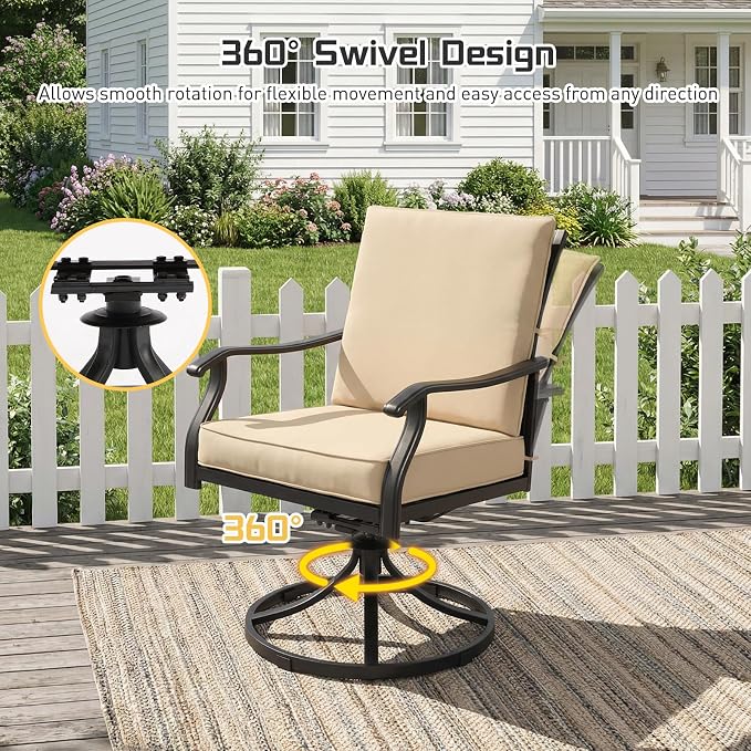 7 Piece Outdoor Patio Dining Set, 62’’ Rectangular Metal Dining Table with Umbrella Hole & 6pcs Patio Swivel Rocking Chairs, Outdoor Furniture Dining Set for Patio, Balcony, Lawn, Garden, Backyard