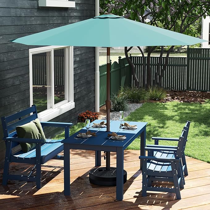 GREENVINES 9-FT-Patio-Umbrella | Outdoor-Table-Umbrellas | 8 Sturdy Fiberglass Ribs | Push Button Tilt & Crank | Waterproof | Market Umbrella | for Pool Backyard Garden Deck | Peacock Blue