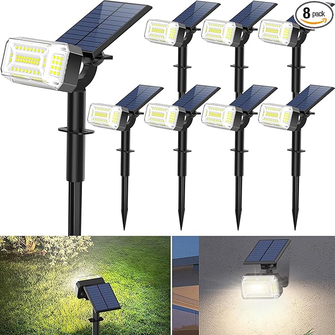 WENATY 102 LED Solar Spot Lights Outdoor Waterproof IP65, Adjustable Landscape Spotlights, [8 Pack/4 Modes] Auto On/Off Solar Powered Flood Lights for Outside Yard Garden Wall Pathway (Cool White)