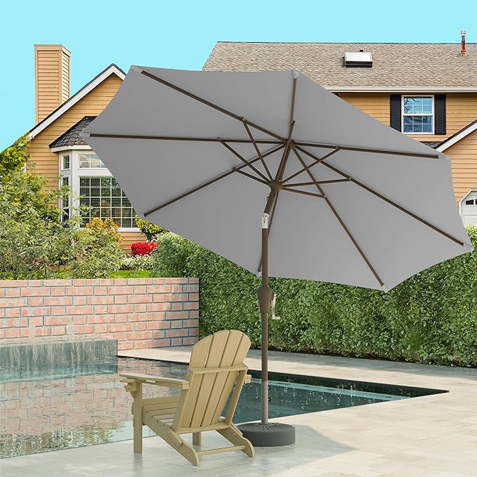 10FT Patio Umbrella, Outdoor Umbrella with Push Button Tilt and Crank, 8 Sturdy Ribs, UV Protection & Waterproof Market Umbrella for Pool, Backyard, Beach,Deck (Light Gray)