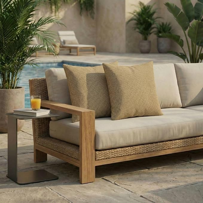 RSH DECOR: Sunbrella Square Throw Pillows Set of 2 | 22" x 22" | Water and Fade-Resistant Performance Fabric | Outdoor Pillow Covers with Down-Alternative Inserts | Made in USA (Sailcloth Sienna Tan)
