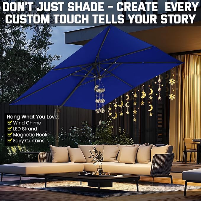 HOTEEL Patio Umbrella - 10ft Cantilever Umbrella Outdoor for Patio, Offset Umbrellas with Double Top Vent, UV resistant & Fade resistant, Large Table Umbrella on Clearance for Deck, Pool, Market, Backyard -Dark Blue