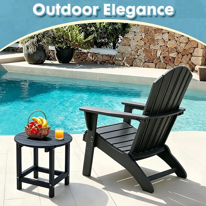 Outdoor Side Table, Adirondack Round 17" Patio Table, Easy Maintenance & Weather Resistant, HDPE End Table for Backyard, Pool, Patio, Porch, Black