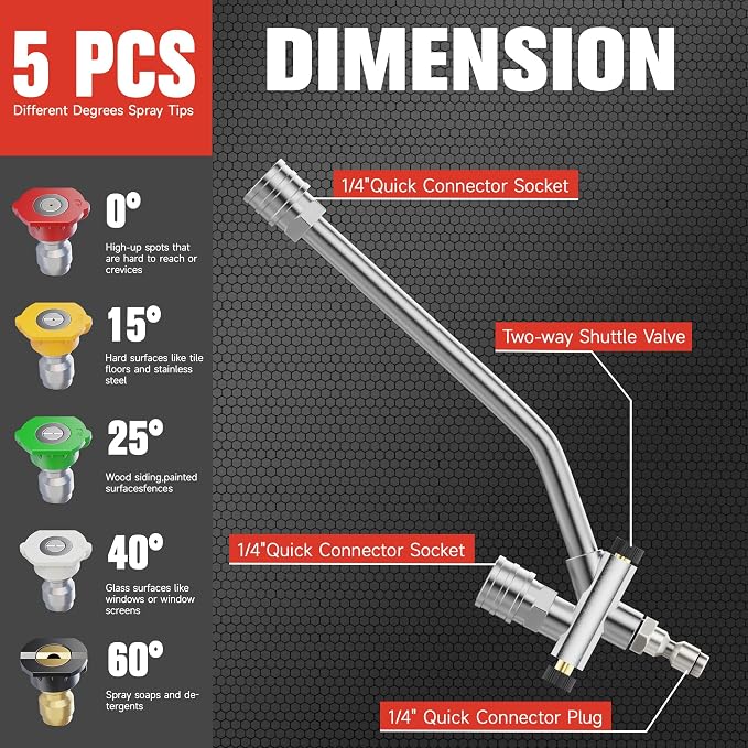 High-Pressure Washer Foam Cannon Accessory, Features a Dual-Connector Design, Includes a 1-Liter Capacity Bottle(0.26 Gallons), 5 Nozzles, and an Extension Rod