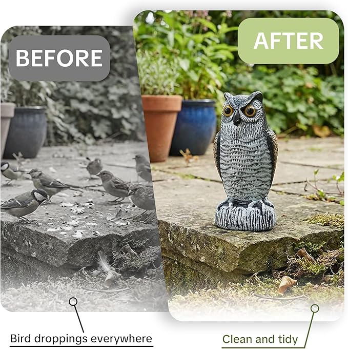 OFFO 3 Pack Fake Owl, Owl Statue for Garden and Yard Decoration, Weatherproof Plastic Outdoor Owl Decor for Porch Pool Patio Yard, 10-Inch Height, Round + Long + Short Ear Owl