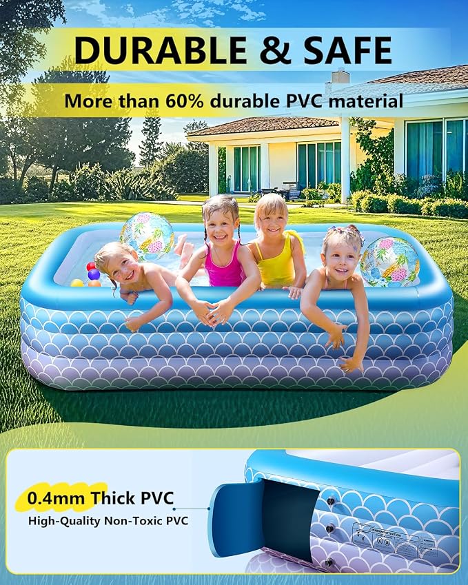 2025 Upgrade Inflatable Pool for Kids and Adults-130"*72"*22" Full-Sized Inflatable Swimming Pool Leakproof Blow Up Above Ground for Backyard Outdoor Garden Summer Water Party Pink