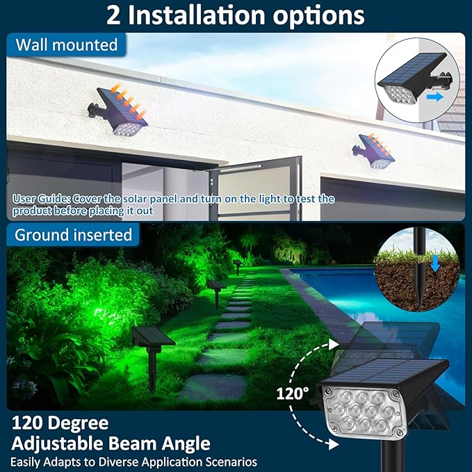 T-SUNUS Green Solar Spot Lights Outdoor 4 Pack LED Landscape Spotlights Waterproof IP65 Dusk to Dawn Adjustable Uplights 2 Modes for Yard Garden Tree Driveway Patio St Patricks Day Halloween Christmas