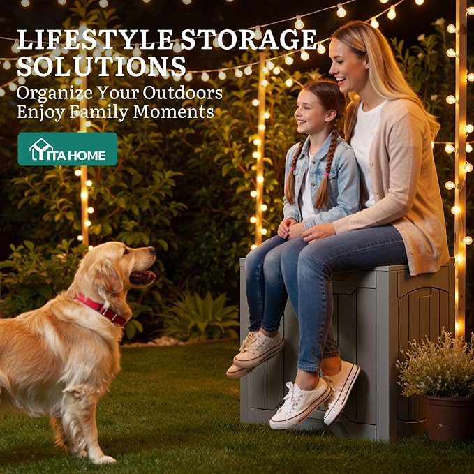 YITAHOME 31 Gallon OutdoorDeck Box, Lockable Resin Storage Box and Waterproof Package Delivery Box for Patio, Garden, Poolside, Cushions, Supplies & Sports Gear, Taupe
