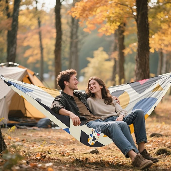 Cartoon Childish Irregular Polygon Pattern Colorful 330lb Capacity Hammocks Portable Hammock for Indoor Outdoor Patio Base de hamaca para adultos