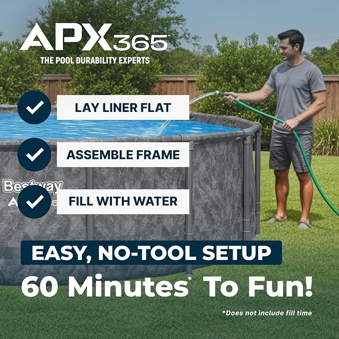 Bestway APX 365 16' x 48" Above Ground Pool, Round Metal Frame Outdoor Swimming Pool Set with Sand Filter Pump, Ladder, and Cover, Dark Marble
