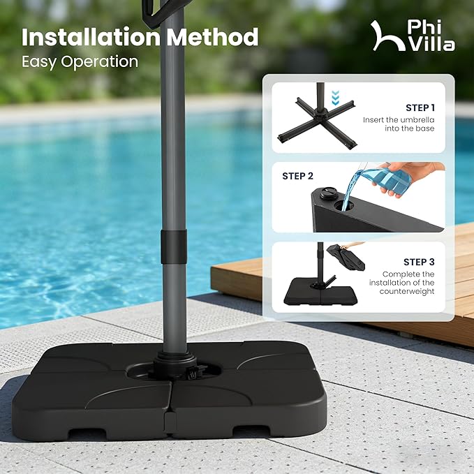 PHI VILLA 9x12 Cantilever Patio Umbrella with Base, Double Top Large Rectangular Umbrella, Heavy Duty 360° Rotation Hydraulic Outdoor Sun Umbrella Windproof for Pool, Garden,Grey