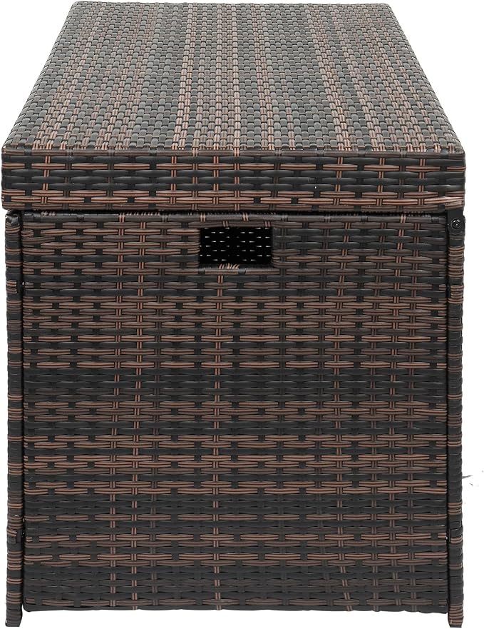 132 Gallon Outdoor Storage Box, Patio Rattan Deck Box, Wicker Storage Bench for Indoor, Outdoor, Pool, Balcony, Yard, Garden (Brown)