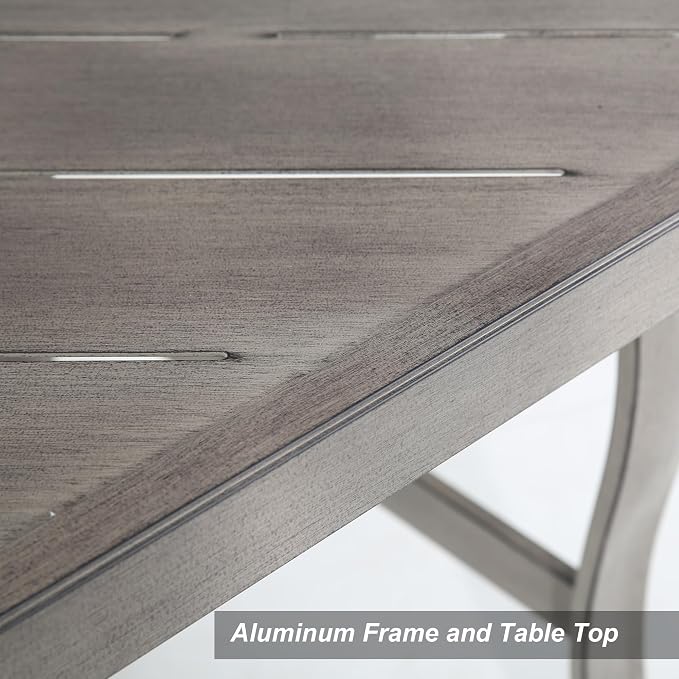 Ulax furniture Outdoor Patio Dining Table - Weather-Resistant Aluminum Frame Tabletop - Umbrella Hole for Garden, Backyard, Picnics