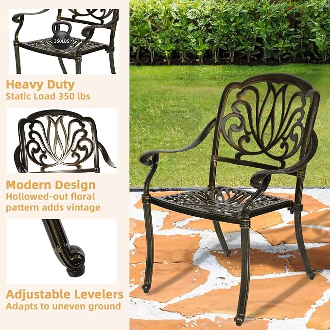 5-Piece Outdoor Patio Dining Set, All-Weather Cast Aluminum Patio Furniture Set for Backyard Garden Deck with 4 Chairs and 35.4” Square Table, 2.2" Umbrella Hole