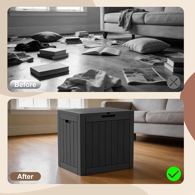 EasyUp 35 Gallon Deck Box Small Deck Box for Indoor and Outdoor,Waterproof Storage Boxs for Patio Furniture,Garden Tools,Cushions, Lockable and UV Resistant,Easy to Install(Black)