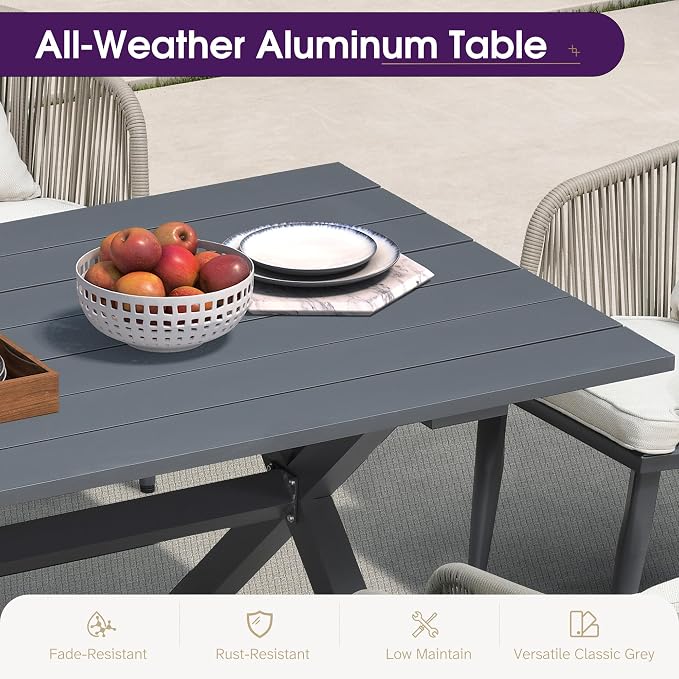 PURPLE LEAF 16 Pieces Patio Dining Set Wicker Outdoor Furniture Rectangular Table and Chairs Set for Garden Deck Aluminum Frame Backyard Kitchen Set, Cushions and Pillows Included Taupe