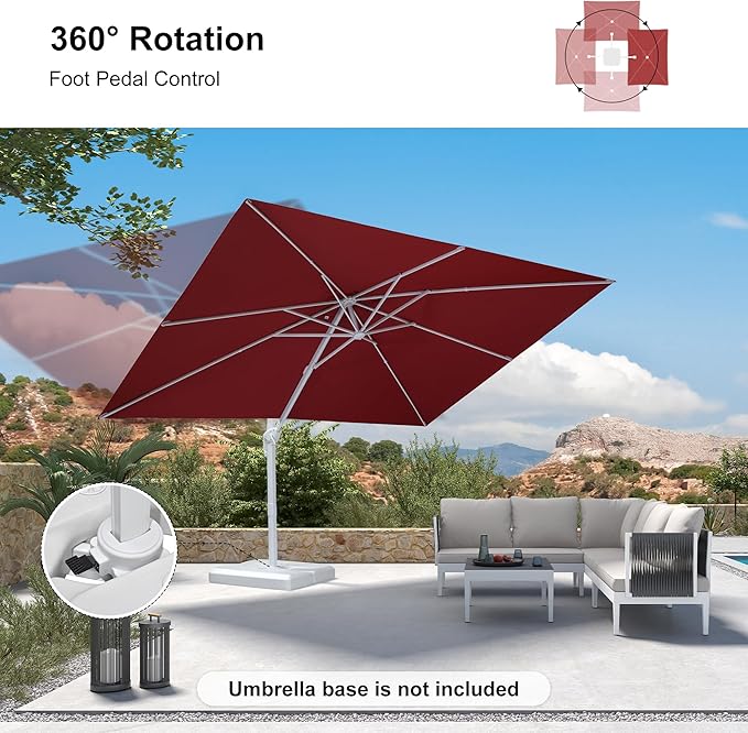 PURPLE LEAF 9' × 11.5' Patio Umbrella White Cantilever Umbrella Aluminum Square Outdoor Offset Umbrella Hanging Windproof with 360° Rotation for Garden Deck Pool, Red