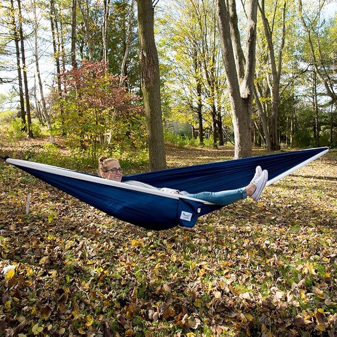 Vivere Double Parachute Camping Hammock, Includes Stuff-Sack (Navy/White)