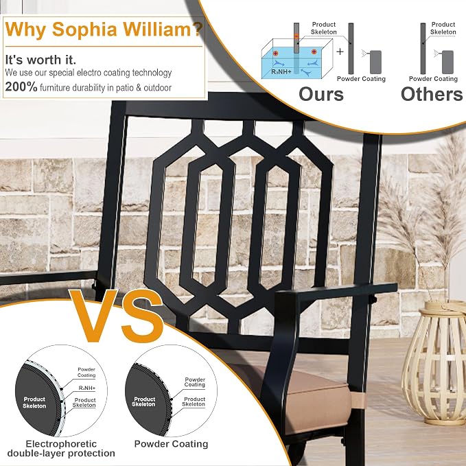 Sophia & William 5 Pieces Patio Dining Set with Gas Fire Pit Table Outdoor Patio Furniture 28" Propane Fire Pit Table 50,000 BTU Auto-Ignition, 4 Patio Swivel Chairs for Lawn Garden Yard Black