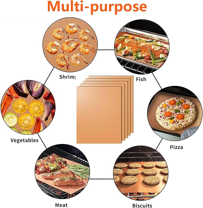 Copper Grill Mats for Outdoor Grill, Dailyart Set Of 5 BBQ Grilling Mats for Outdoor Reusable & Easy To Clean & Non-Stick Copper Grill Sheets - Barbecue Grill Accessories for Gas, Charcoal, Electric