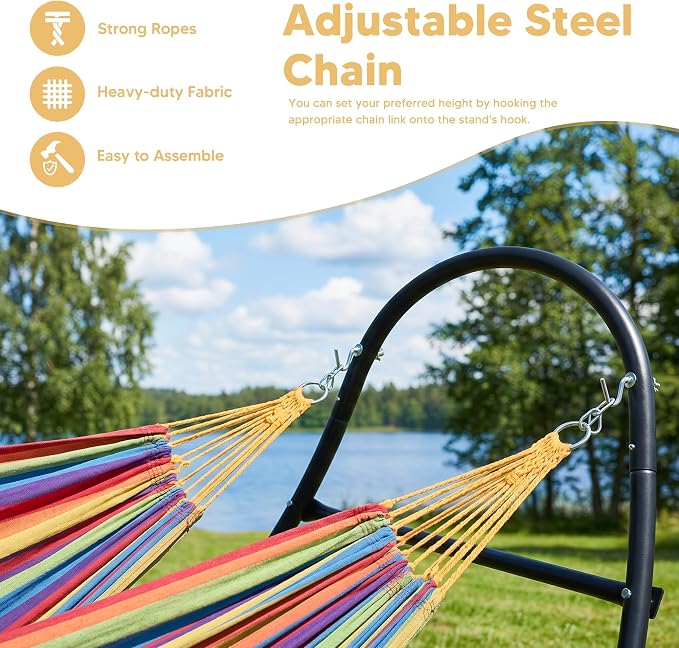 SUNCREAT Hammocks for Outside with Stand, Porch Hammock and Stand, 475 lbs Capacity, Patent Pending, Rainbow