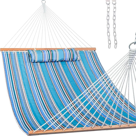 Lazy Daze Hammocks 12 FT Quilted Fabric Double Hammock with Spreader Bars and Detachable Pillow, 450lbs Weight Capacity