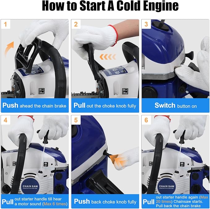 58CC Gas Chain Saw, 1 Set 20 Inches 3.5HP Gas Chain Saw High Power Rust Resistant Wood Chainsaw for Wood Cutting (Blue)
