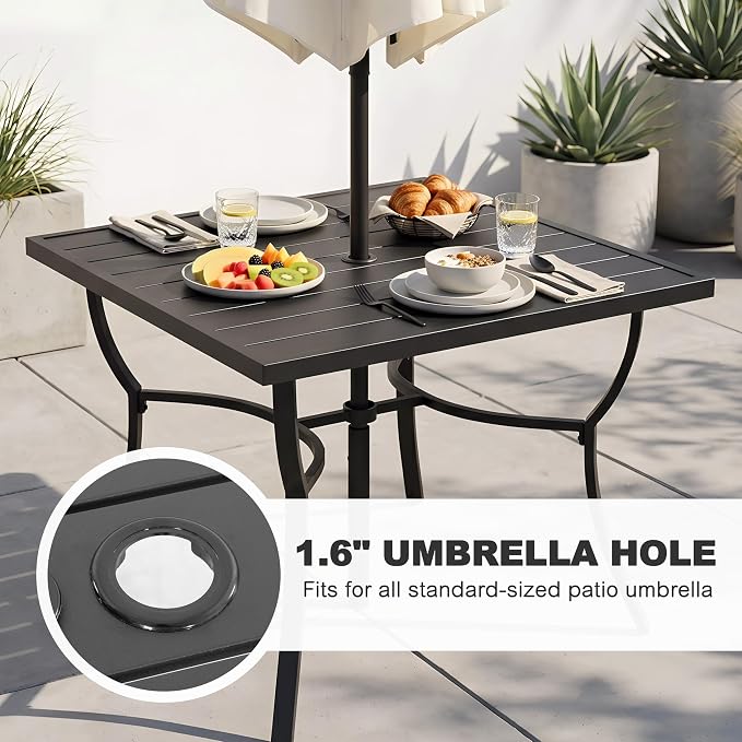 NUU GARDEN Outdoor Dining Table 36" Square Patio Dining Table with Aluminum Tabletop and 1.60" Umbrella Hole, Large Garden Patio Table for 4 People, Black