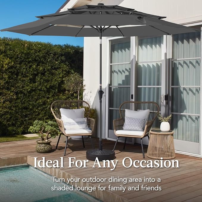 Best Choice Products 10ft 3-Tier Market Patio Umbrella, Outdoor Sun Shade with Tilt, Crank Lift, 8 Ribs for Backyard, Deck, Poolside
