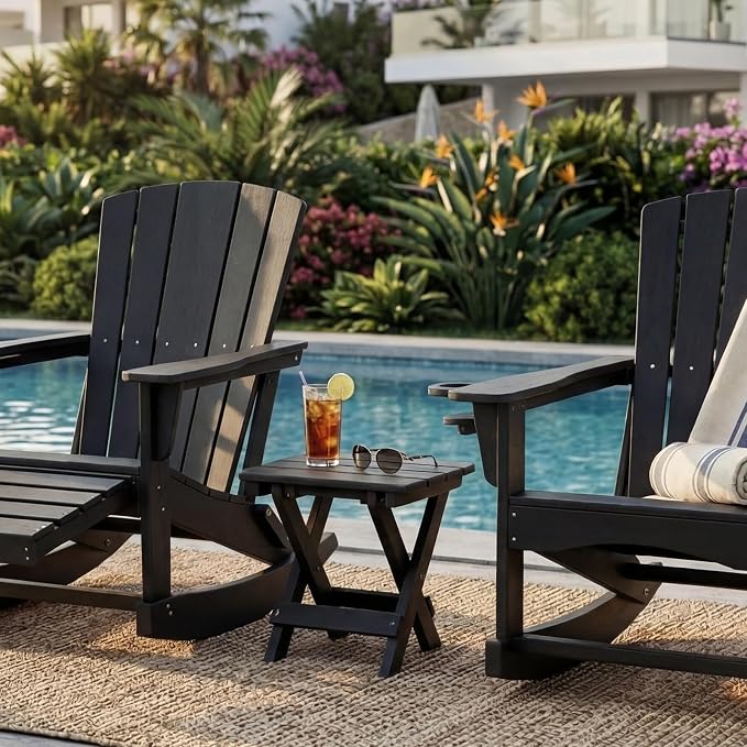 Folding Outdoor Side Table,Small HDPE Patio Table,All-Weather Compact Portable End Table for Patio,Porch,Pool,Black,11.8" D x 15.7" W x 15.7" H