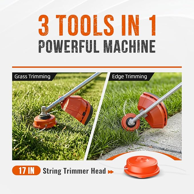 62cc Gas Powered Weed Eater String Trimmer, 3 in 1 Gas Weed Wacker, Powerful 2 Stroke Yard Tool,Quick Start Grass Cutter for Home Garden Lawn Trimming