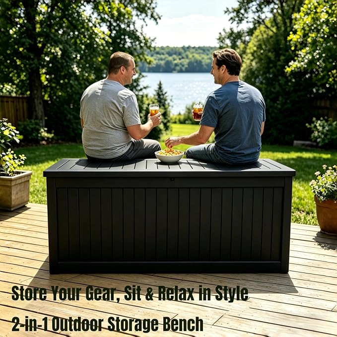 MAKINO 271 Gallon Large Resin Outdoor Storage Box, Waterproof Deck Box, Lockable Deck Container with Reinforced Support, Outdoor Chest for Patio Accessories, Outdoor Cushions, Garden Tools, Black