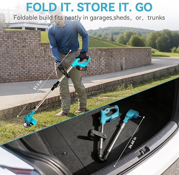 Cordless Weed Wacker Battery Powered, 4-in-1 Battery Powered Weed Eater and Edger with 21V 2.0Ah Battery, Charger, Foldable Electric String Trimmer for Lawn, Garden and Yard