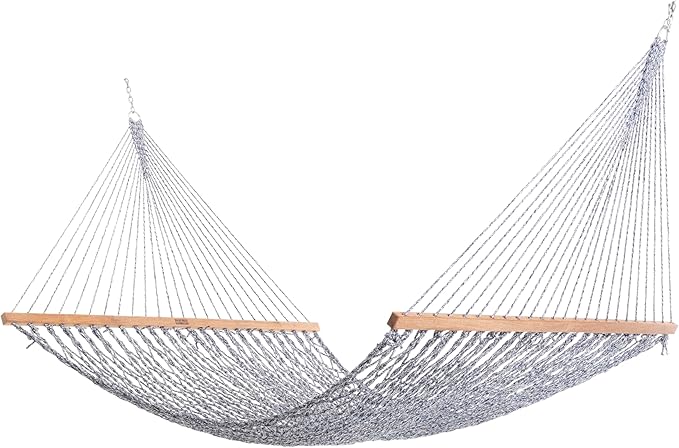 Nags Head Hammocks Admiral Navy Oatmeal DURACORD Rope Hammock – 13 ft. x 60 in., 2-Person, 450 lb Capacity, Cumaru Spreader Bar, Free Chains & Tree Hooks, Handcrafted in The USA