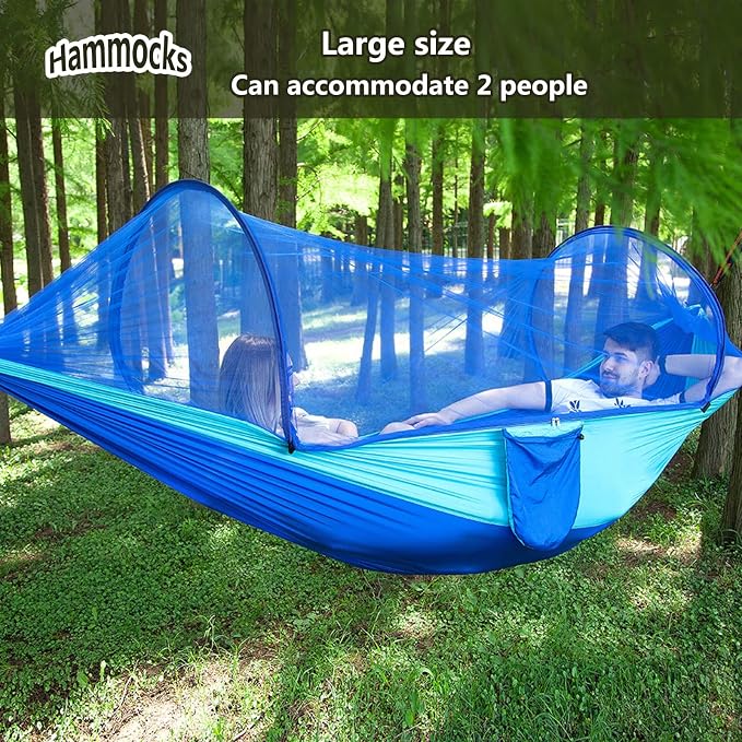 Travel Hammock with Mosquito Net, Lightweight Camping Hammock Hold Up to 200kg, Portable Outdoor Hammock for Camping Hiking Backpacking,Blue,250x120cm