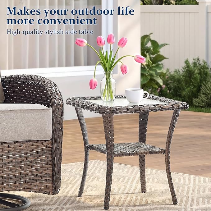 Outdoor Swivel Rocking Chair Patio Set (3-Piece), High-Back - Thick Cushion Swivel Rocking Chair Patio Set, All-Weather Wicker Patio Furniture Set, Suitable for Balcony Patios, Brown/Beige