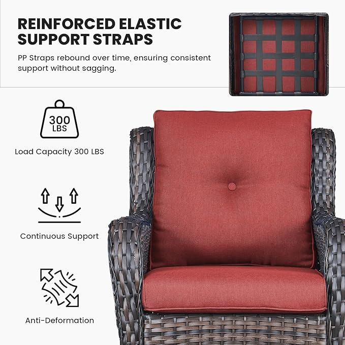 Belord Wicker Furniture 4 Pieces Outdoor Patio Furniture Set Patio Chairs with Ottomans Conversation Set for Porch Garden Deck Balcony Poolside