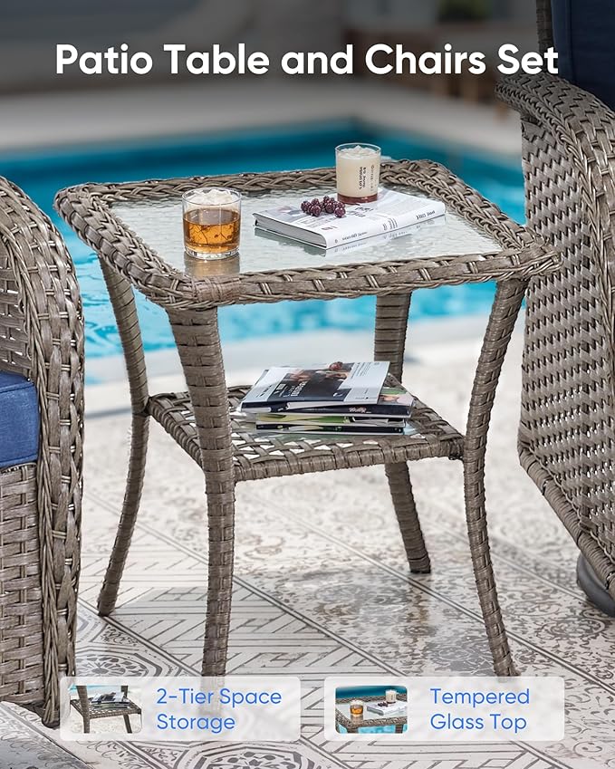 Outdoor Rocking Chairs Set of 2-Patio Table and Chairs Set Outdoor Conversation Furniture Sets for Deck Porch Garden Balcony Poolside-Grey/Blue