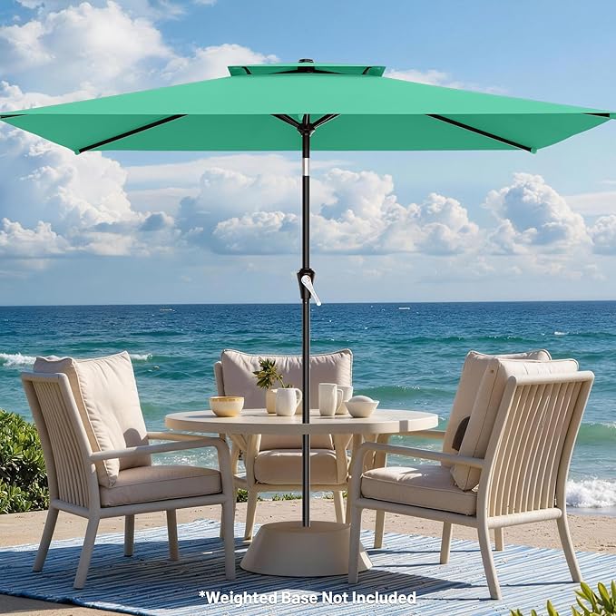 AreShark 6.5'x10' 2 Tiers Rectangular Patio Umbrella - Outdoor Umbrella Waterproof UV Protection, Market Table Umbrella w/Push Button Tilt for Pool, Lawn, Balcony(Turquoise)