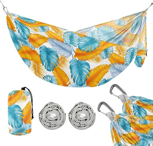 Camping Hammock Outdoor Hammocks for Outside Blue Palm Tree Blue Beach Trees Portable Lightweight with Pockets Tree Straps Indoor