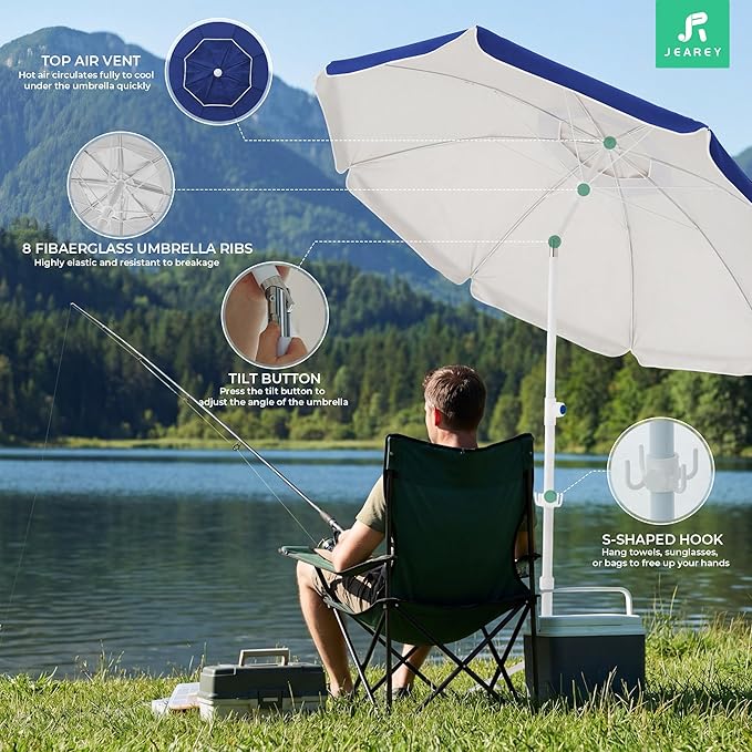 JEAREY 6.5ft Sun Shade Umbrellas, Portable Umbrella with Stand, Lightweight Sun Protection Free Standing Sport Umbrella for Outdoor Sports, Camping, Fishing, Patio, Beach, Royal Blue