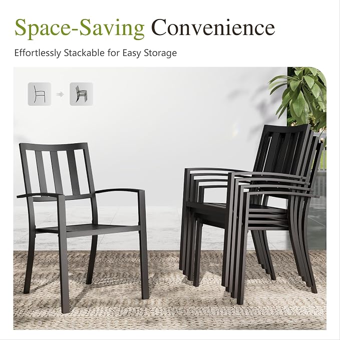 Sophia & William 7-Piece Patio Dining Set for 6, 60.2" Metal Outdoor Table with Umbrella Hole & 6 Stackable Chairs