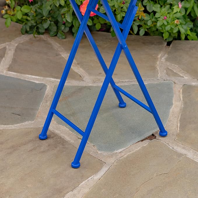 Mosaic Tile Furniture with Blue Metal Frame and Patterned Tile Tops (Nantucket - Blue/Green/Yellow, Folding Accent Table)