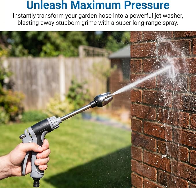 Aquoxis Pressure Washer - 360° Rotating Nozzle, 3 Spray Modes, Stainless Steel Universal Hose Fit, Multi-Function Handheld Sprayer for Lawn, Garden, Car Wash, Patio Cleaning, Tool-Free Installation ﻿