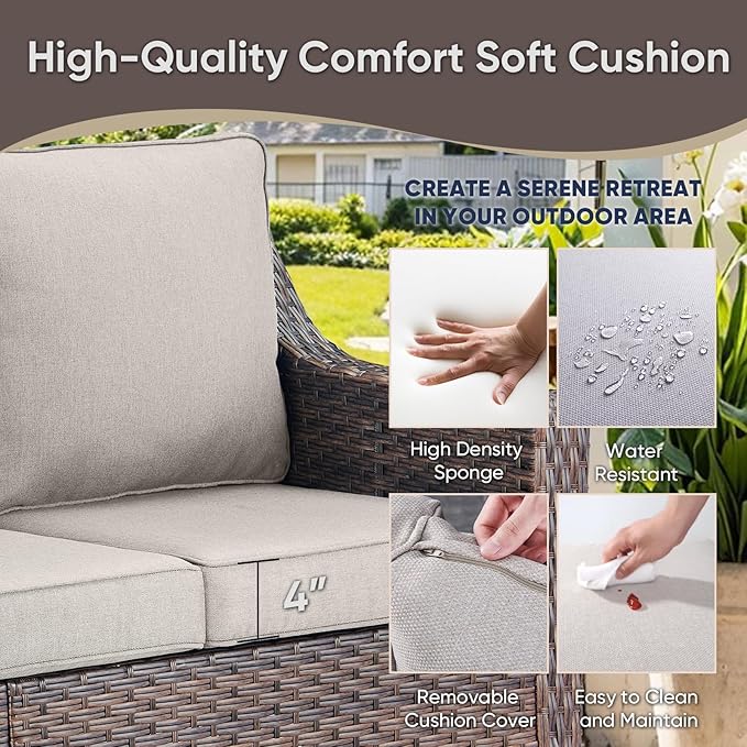 Patio Furniture Set-7 Pieces Outdoor All-Weather Wicker Conversation Set Outdoor Rattan Sofa Couch with Patio Chairs Ottomans for Porch Garden Backyard Poolside-Brown/Beige