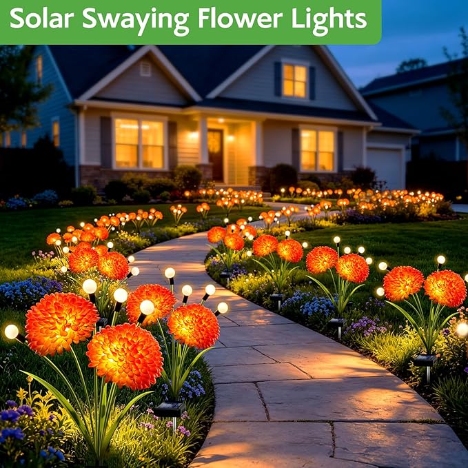 Solar Firefly Lights Outdoor Waterproof, 8 Pack Solar Flowers Swaying Lights with Flowers, Flower Light Garden Decor for Outside Yard Patio Halloween Christmas, Gifts for Women Grandma